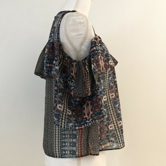 NWT $140 BCBG Max Azria Patchwork Cold Shoulder Crop Top Blouse SizeS Ruffles - Picture 5 of 12